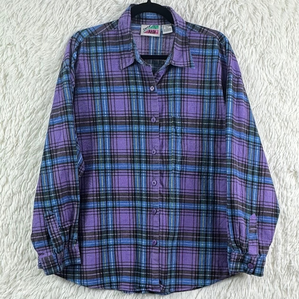 Vintage 90s Center Aisle Purple Plaid Oversized Flannel 22W